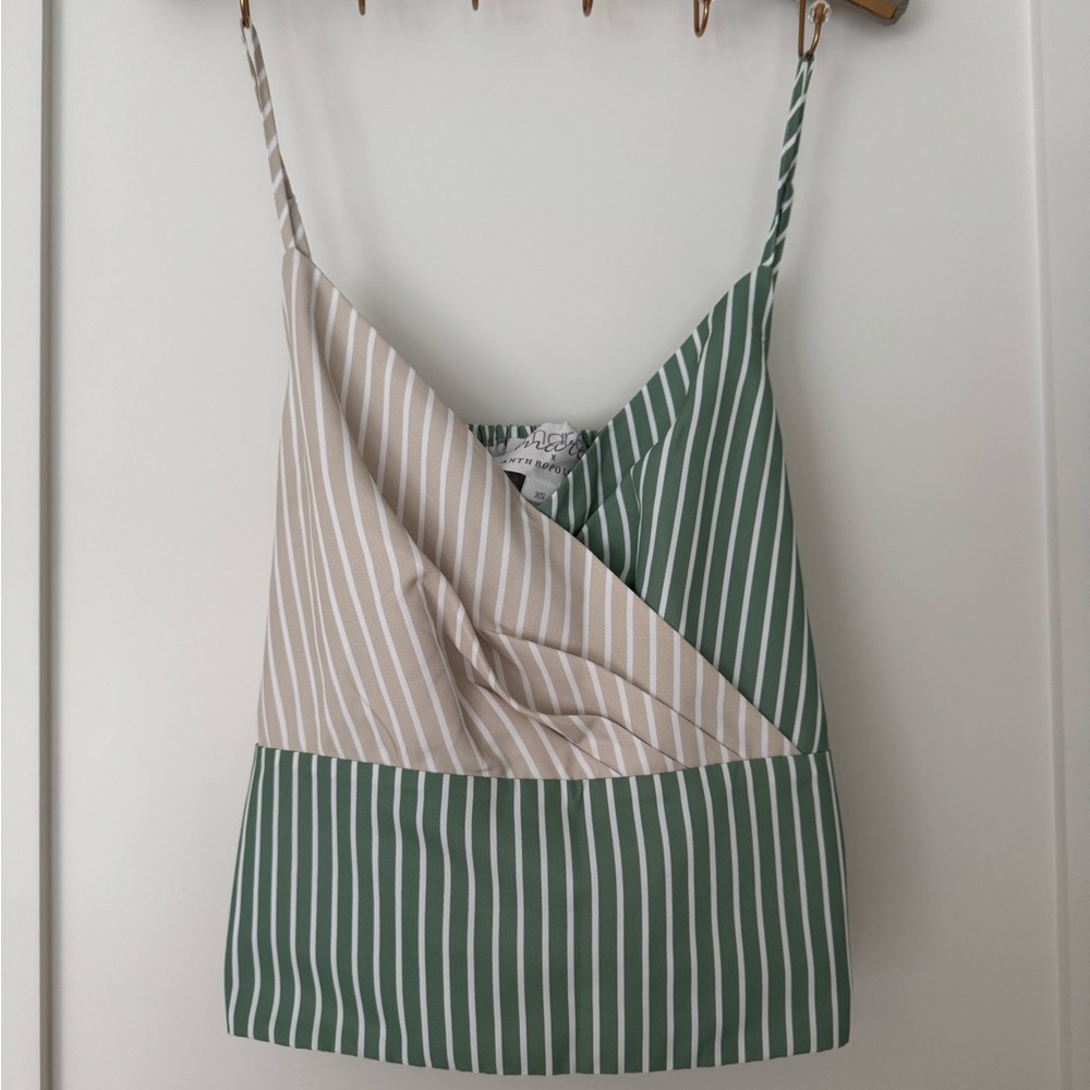 Striped Green and Beige Women's Top